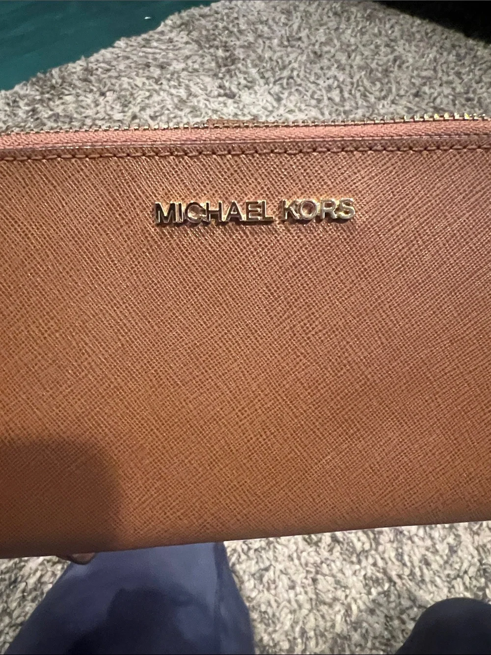 Michael Kors Brown Saffiano Leather Wallet Wristlet with Gold Hardware